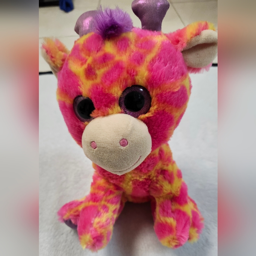 16" Hugfun International Pink, Yellow, & Purple Giraffe Plush, Gently Cared For